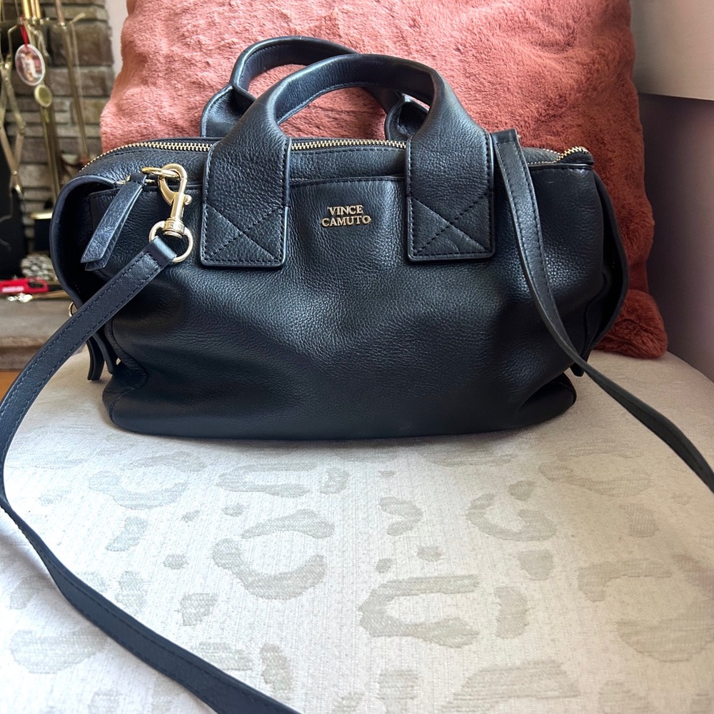 Vince Camuto Black Leather Jayden Satchel with Crossbody Removable Strap